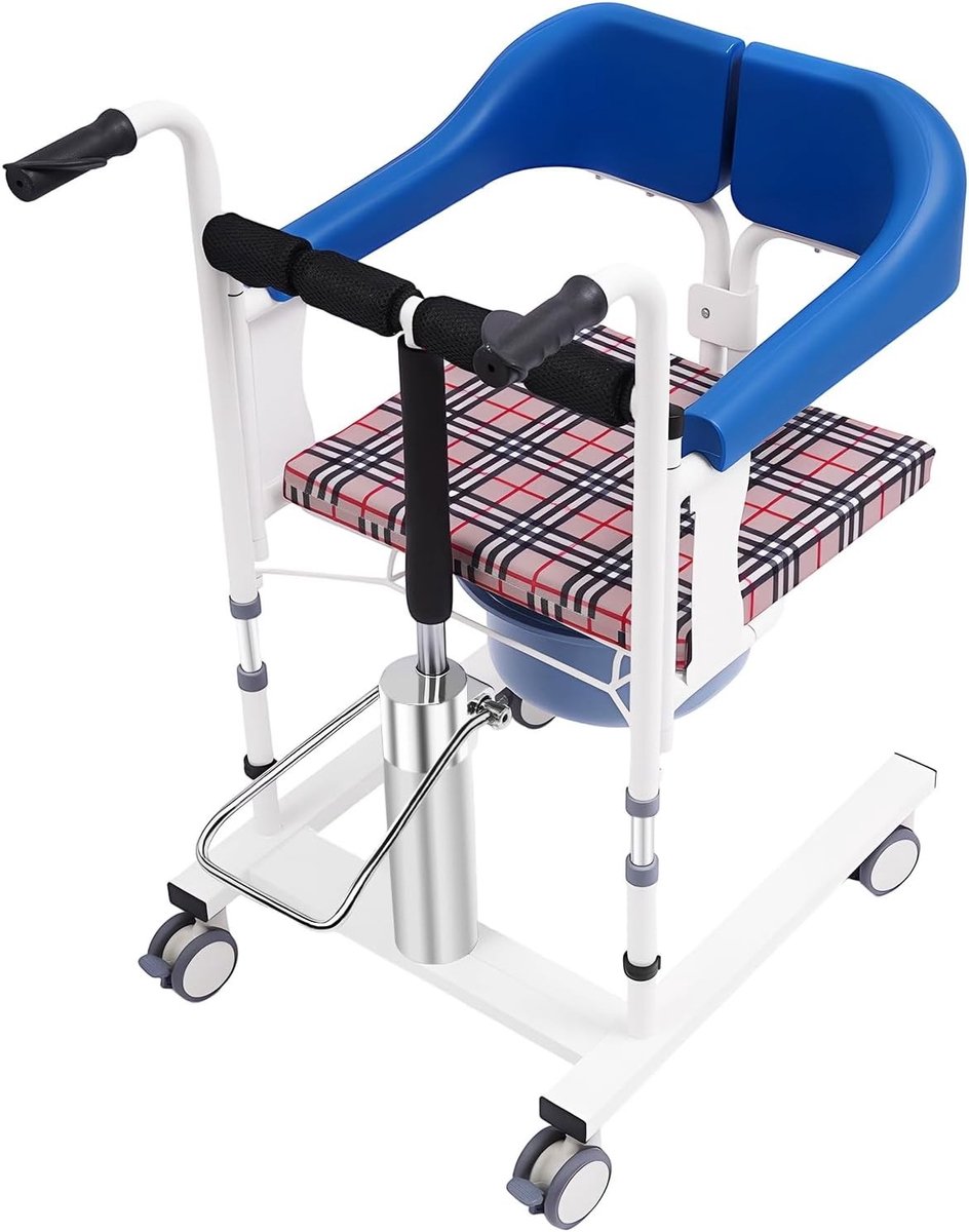 Instelbare patiëntenlift en toiletstoel met hydraulische hefhoogte 87-106 cm, draagvermogen 90 kg, ideaal voor verpleeghuizen en thuiszorg