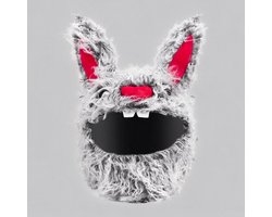 Helmhoes – Grijs Konijn – Pluche Motorhelm Decoratie – Helm Mascotte – Universeel Motorhelm Accessoire
