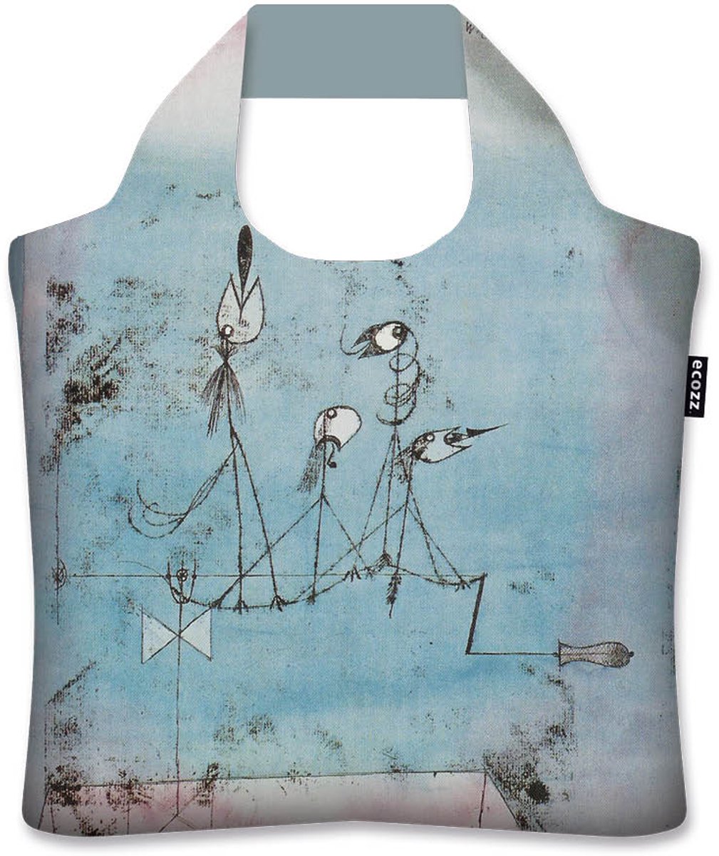 Ecozz Ecoshopper "The Twittering Machine"- Paul Klee – Duurzame Boodschappentas van 100% Gerecyclede Plastic Waterflessen – Opvouwbare Shopper met Ritssluiting – Draagvermogen tot 20 kg – Lichtgewicht – Trendy Design