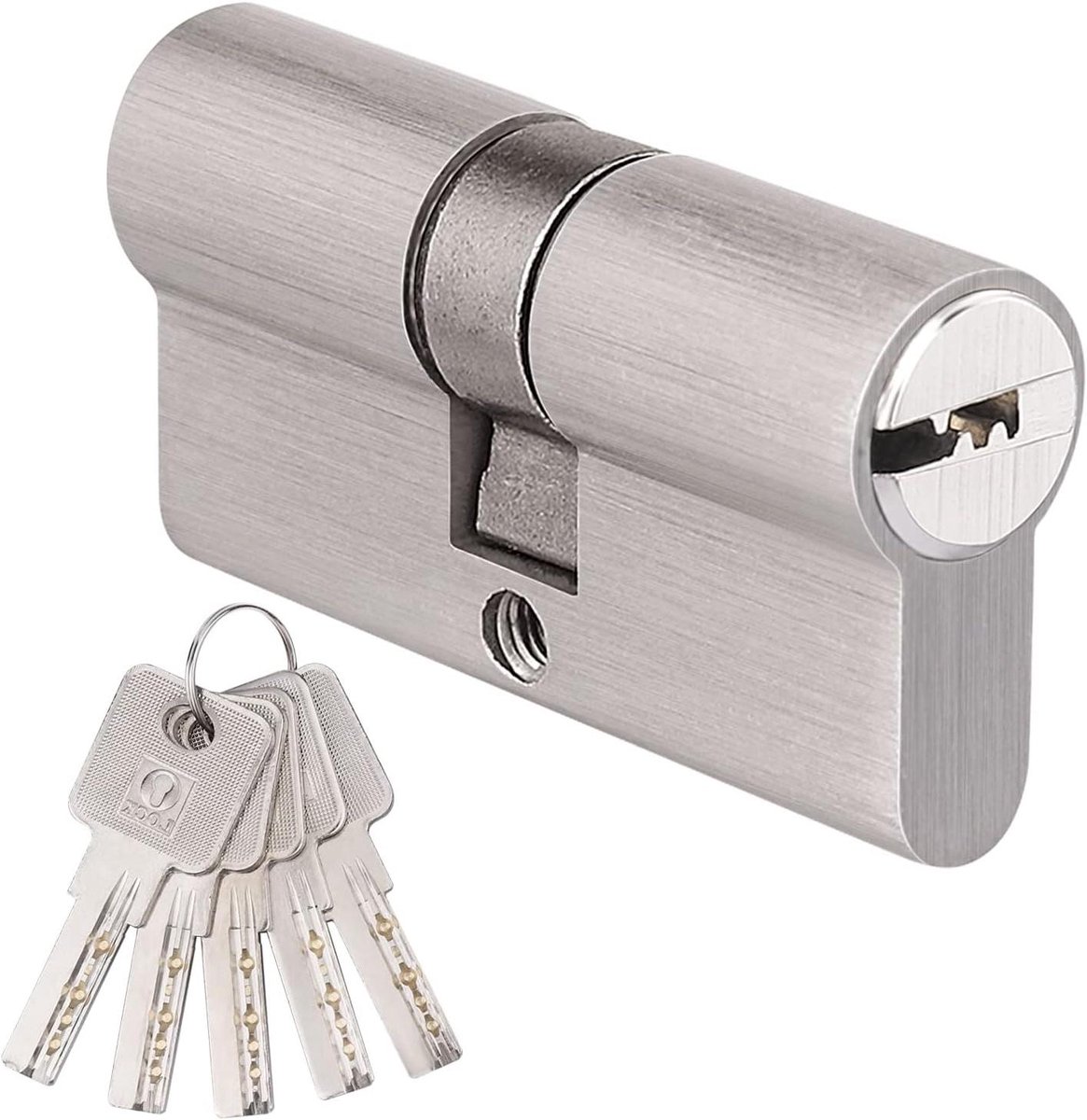 Deurslot Cilinder - Veiligheidsslot Huisdeur - Deur Beveiligen - 5 Messing Sleutels - 30/30 - Zilver