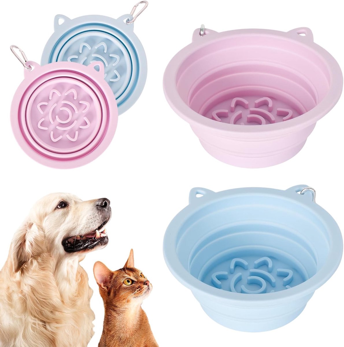 SnelShoppen - Set van 2 Vouwbare Hondenbakken met Zuignap en Haak, 450ml, Draagbare Siliconen Etenbak voor Reizen, Wandelen, Perfect voor Kleine Honde