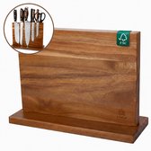 LifeLux Magnetische Acacia Messenhouder / Messenblok dubbelzijdig – Donker Acaciahout - Magnetische messenhouder keukengerei houder van hout