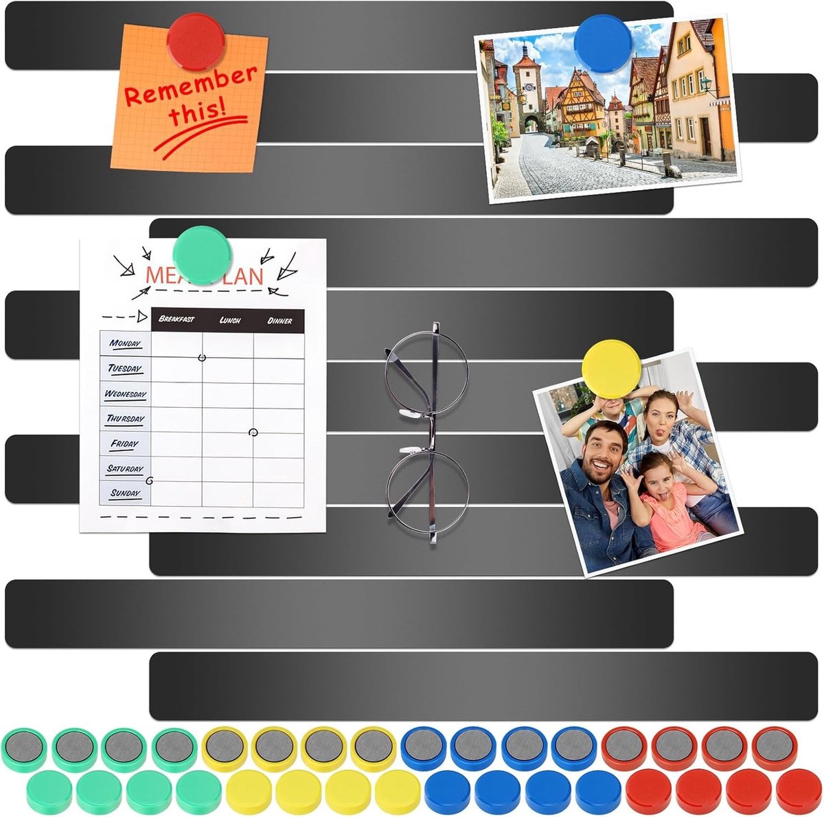 Magneetbord - Zwart - 30 x 3 cm - Zelfklevende Magneetstrips met Sterke Magneten - Voor Kantoor en Huishoudens