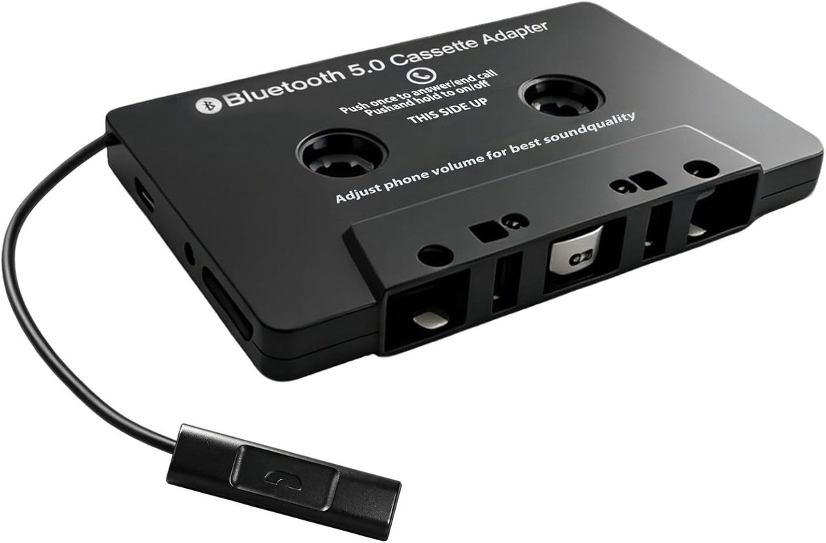 Bluetooth Kassettenadapter - Zwart - Voor Oude Audiomodellen - Draadloze Audioontvanger met Ingebouwd Microfoon - Voor Smartphones en Tablets