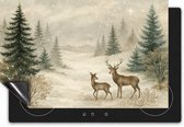 Chefcare Inductie Beschermer - 83x51,5 cm - Hert en Fawn in Winters Bos met Kerst - Afdekplaat Inductie - Kookplaat Beschermer - Inductie Mat