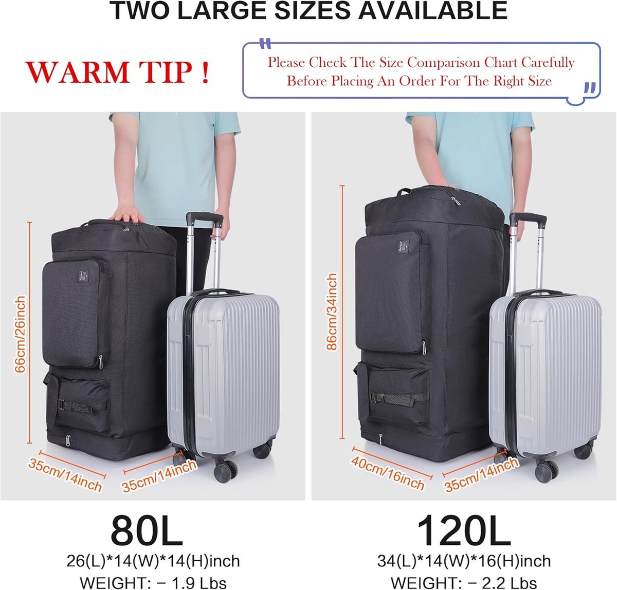 Opvouwbare reistas - Zwart - 86 x 40 x 35 cm - Lichtgewicht Polyester met Schoenenvak - Voor Heren en Dames