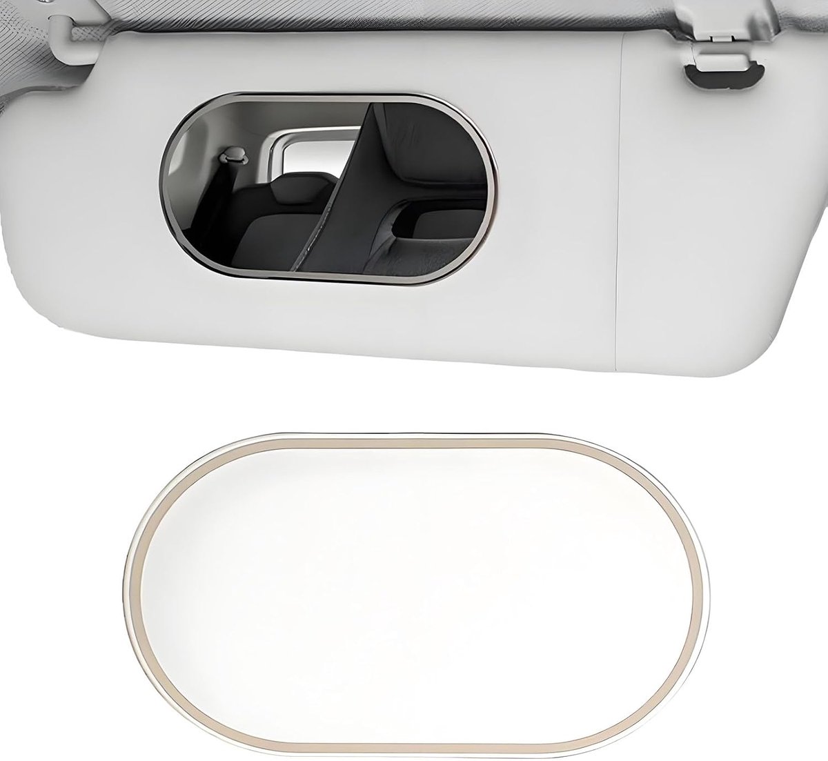 SnelShoppen - Auto Zonnevisier HD Make-up Spiegel, RVS Zonnevisier Spiegel, Universele Auto Interieur Make-up Spiegel, Ellipsvorm (15 x 8 cm), Zilver,