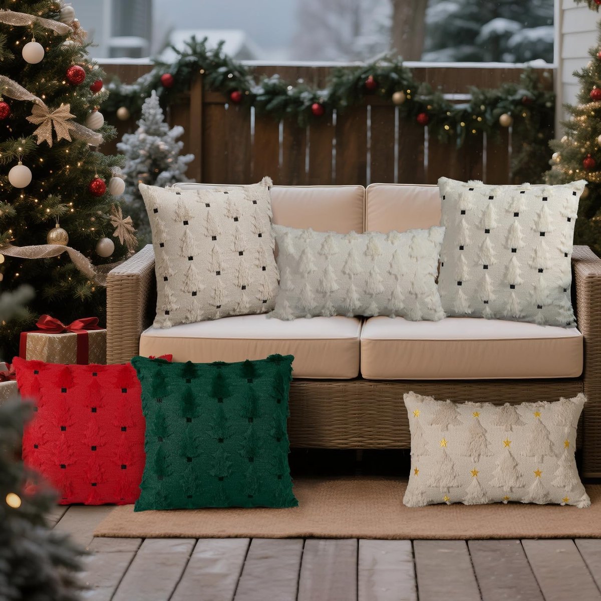 SnelShoppen - Set van 2 Kerst Kussenhoezen 40x40cm Zacht Pluche Nepbont voor Winterse Feestdagen Kerstdecoraties Rood
