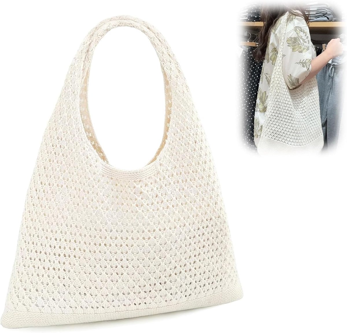 SnelShoppen - Dames Strandtas - Gevlochten Tas van Polyester, Mesh Strandtas voor Strand, Vakantie en Dagelijks Gebruik, Zomertas voor Vrouwen in Urba