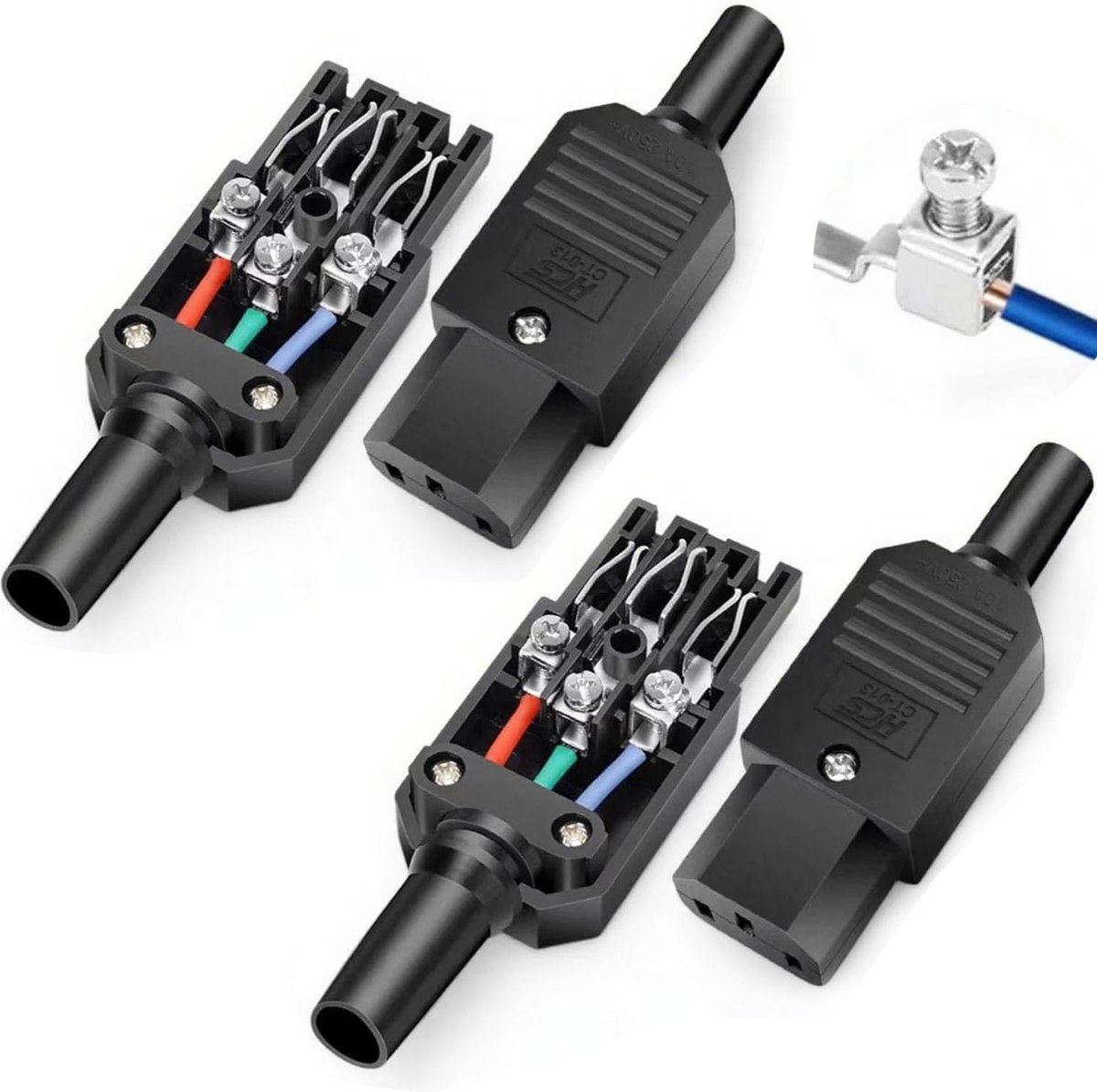 SnelShoppen - 4 x Female 3 Pin IEC 320 C13 Voedingsstekker 250V AC, Zwarte Voedingsconnector met Schroefklem, Ideaal voor Thuis en Kantoor