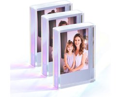 SnelShoppen - Set van 3 Acryl Fotolijsten voor 2 x 3 Inch Instax Mini Foto's, Iriserende Fotolijst, Duidelijke Fotolijst, Desk Decoratie, School, Fami