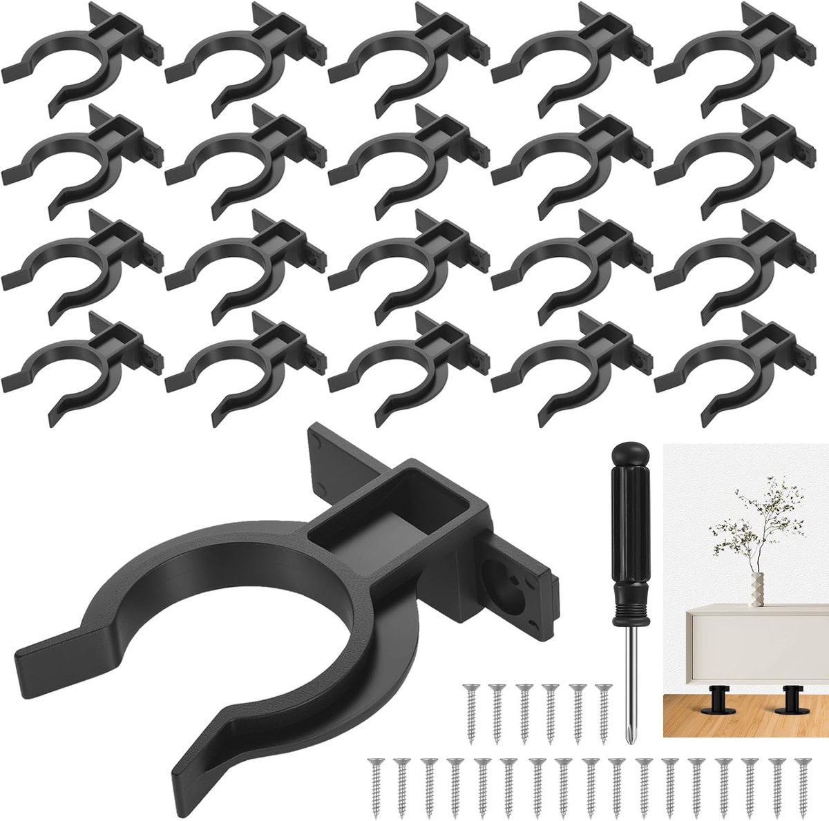 SnelShoppen - 20 Stuks Keuken Plint Clips, Plint Verbinders en Bevestigingsclips voor Keuken, Plint Klemmen voor 28-32mm Keukenpoten, Inclusief 60 Sch