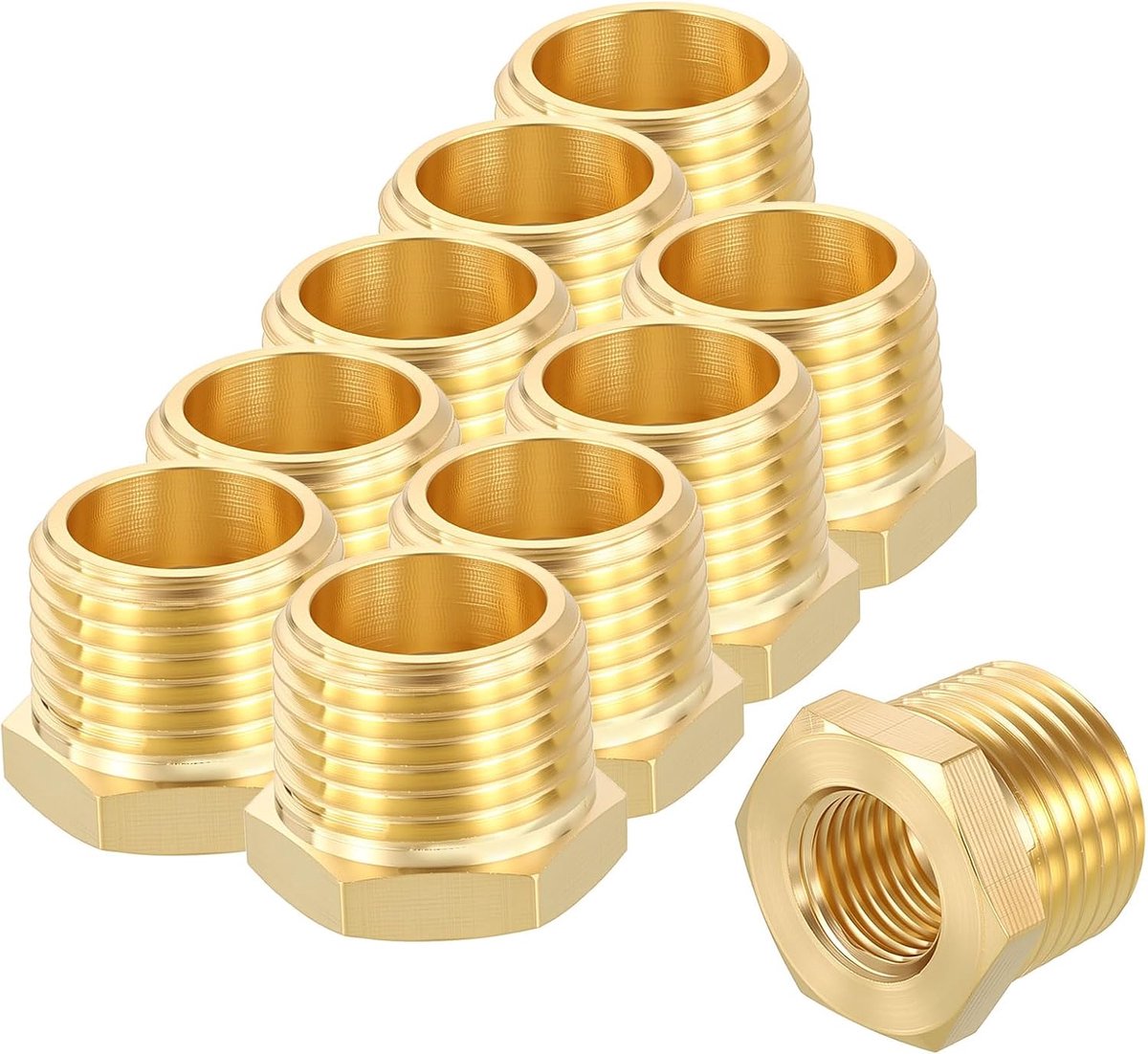 SnelShoppen - 10 Pack Male naar Female Adapters 1/2" MNPT x 1/4" FNPT, Messing, Corrosiebestendig, Voor Maritiem, Auto, Industrie, Brandstofleidingen