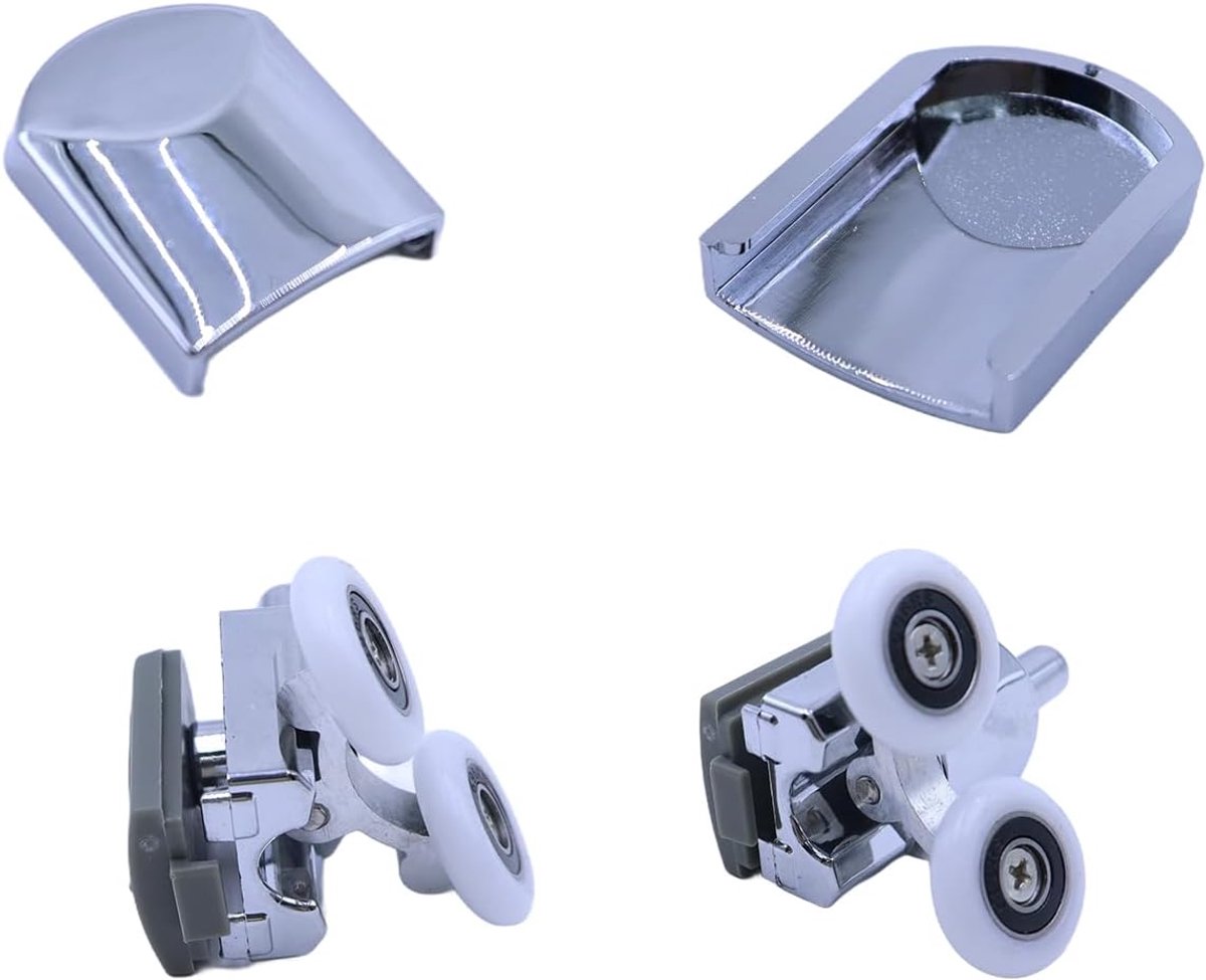 SnelShoppen - 8 stuks 23 mm gebogen douchedeurrollen met crash pads, roestvrijstalen schroeven voor geruisloze werking, voor gebogen badkamerdeuren (4