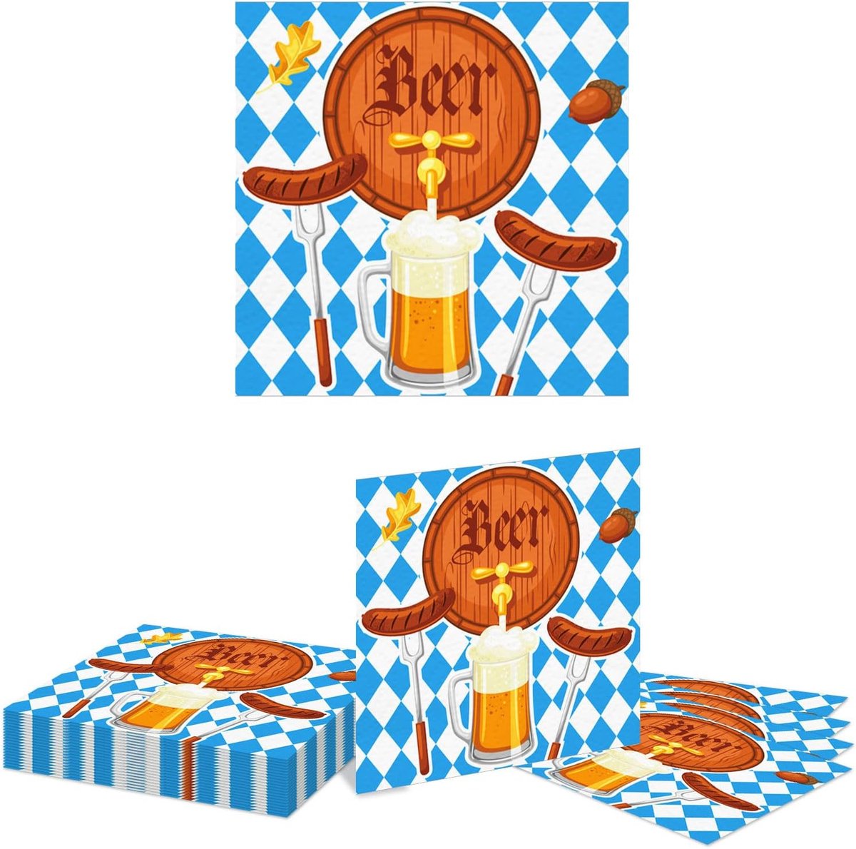 SnelShoppen - 20 Stuks Oktoberfest Papieren Servetten Decoraties, Blauwwit Beiers Vlag Patroon, Feestservetten voor Oktoberfest, Barbecue, Tuinfeest e