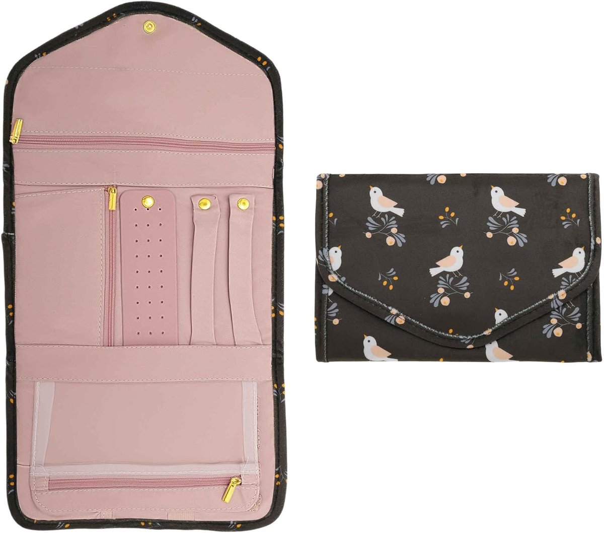 SnelShoppen - Reis Sieraden Organizer - Sieraden Opbergaccessoires voor Ringen, Oorbellen, Kettingen, Horloges, Fluweel, Groot, Bruin