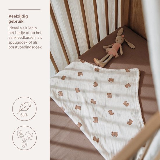 Meyco Baby Bear Hydrofiele Doeken - 3-pack - Multicolour - 70x70cm van Meyco Baby — afbeelding 4