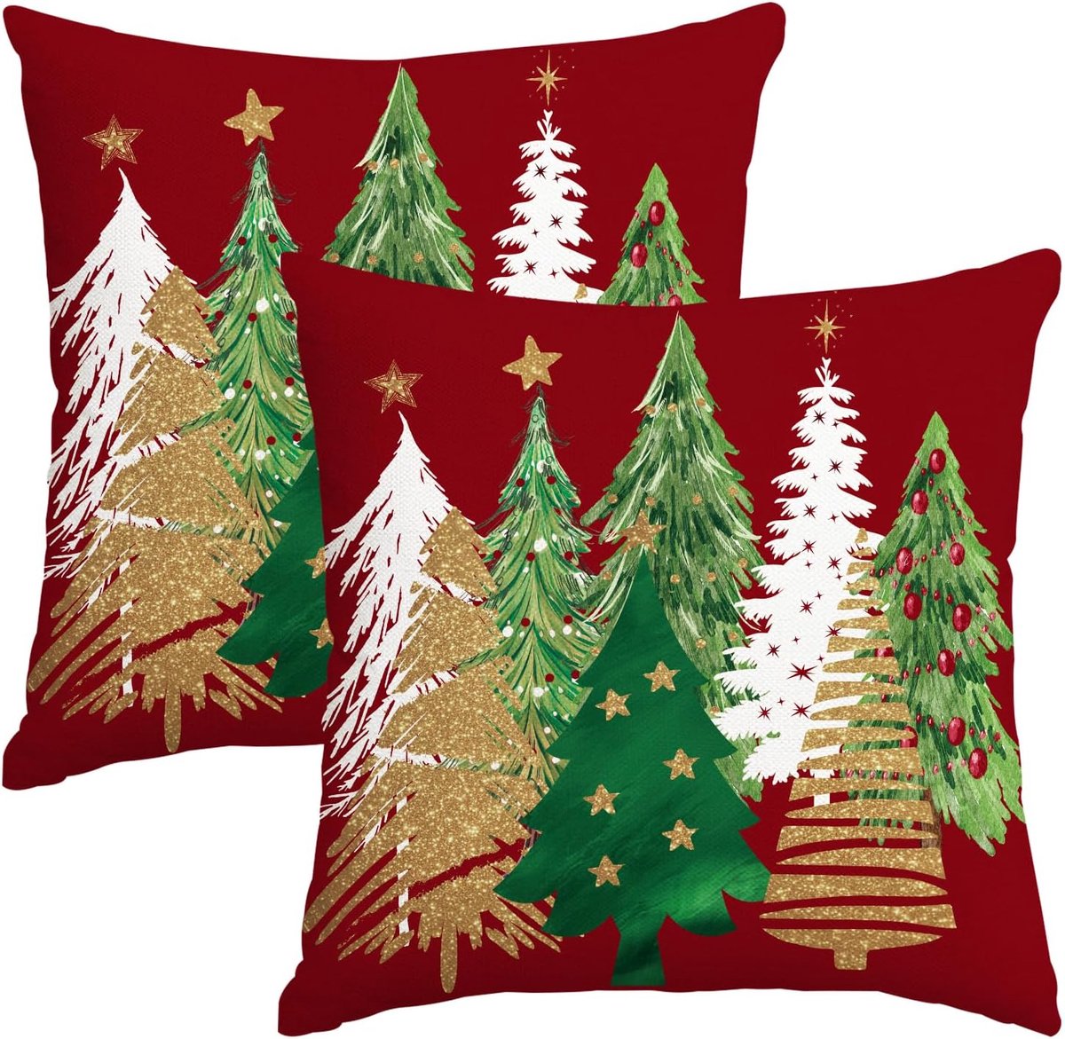 Miaikoe Christmas Cushion Covers 50 x 50 cm Set of 2 Decorative Farmhouse Christmas Tree Red Cushion Covers for - ShopVlot