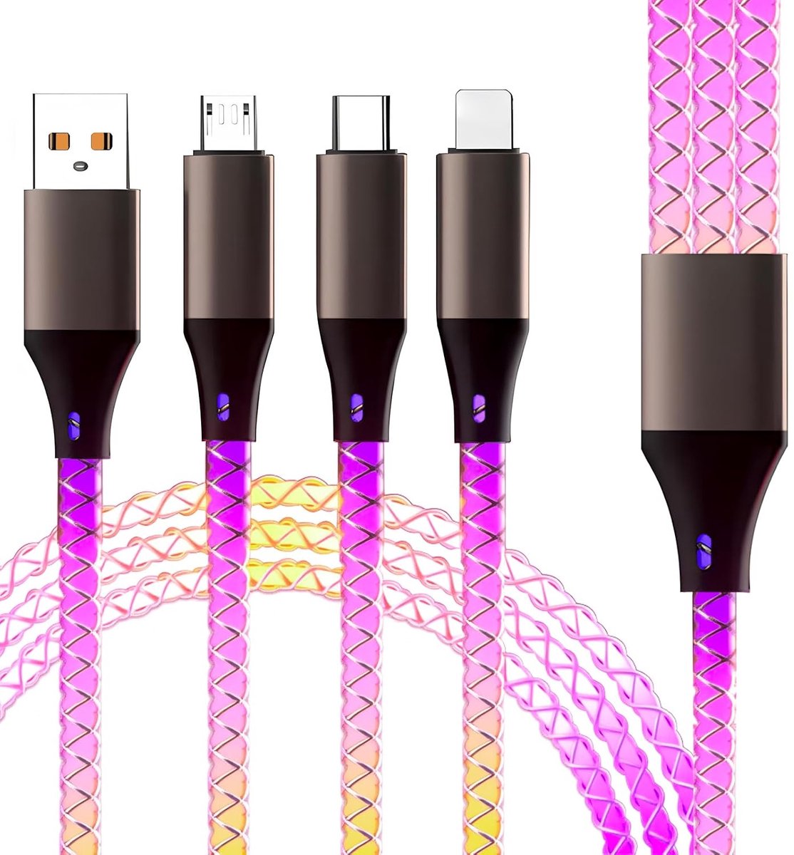 SnelShoppen - 66W USB-C Kabel, Multi-Oplaadkabel 1 m, USB A naar USB-C en Micro USB, Universele Vlechtkabel voor Smartphones, Tablets en Accessoires