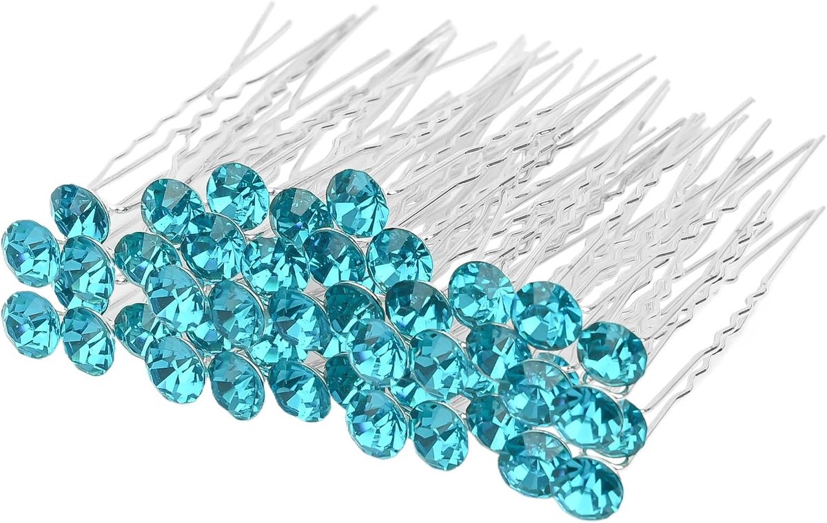 SnelShoppen - 25 Stuks U Vormige Haarspelden met Strass Steentjes voor Dames en Meisjes - Bruids- en Prom Styling Accessoires in Meerblauw