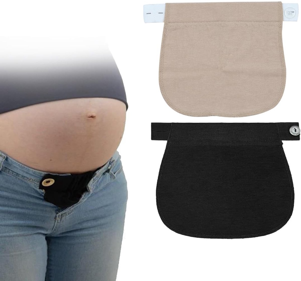 SnelShoppen - 2 Stuks Zwangerschapspants Extensies - Zwarte en Camel Kleur - Verlengband voor Broeken, Jeans en Rok - Hoogwaardige Materiaal - Ideaal