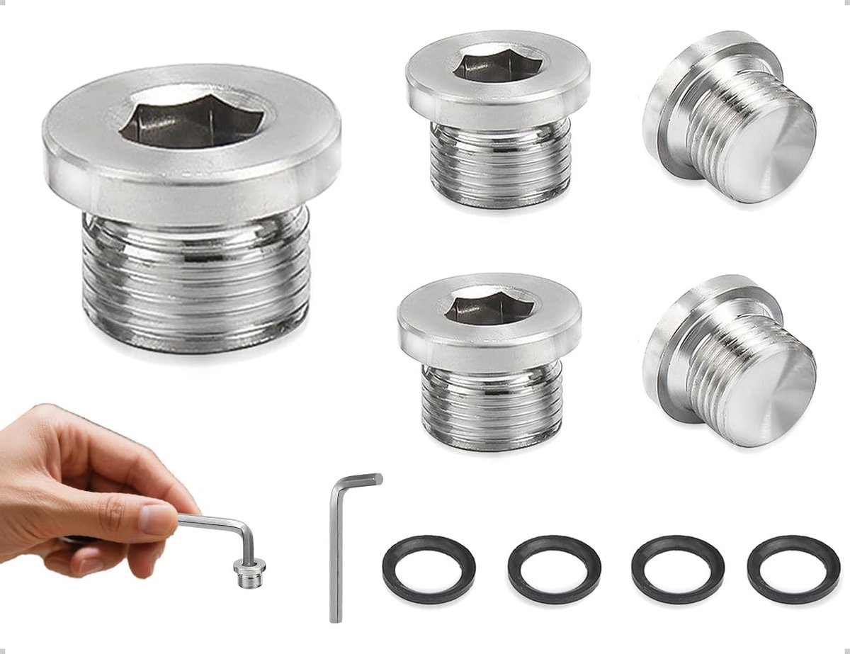 SnelShoppen - 5 stuks zelfdichtende blindstops roestvrij staal met rubberen afdichting, zeskantige flens, 1/4 inch voor auto's, machinebouw en bouw
