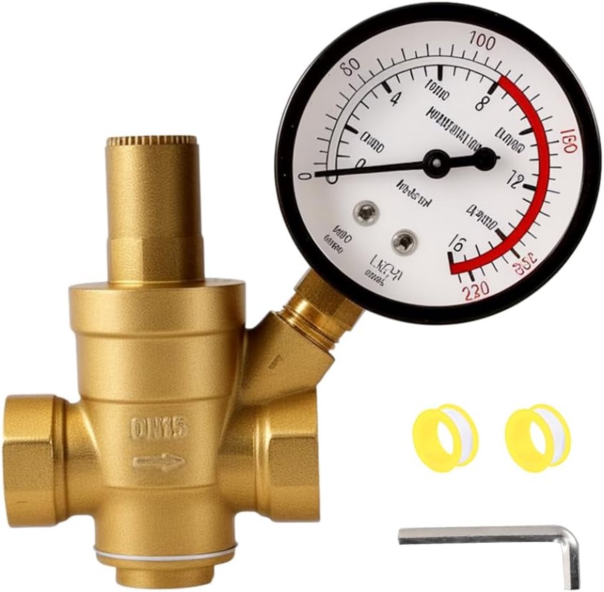 SnelShoppen - Drukregelaar Water 1/2 Inch DN15 met Drukmeter, Waterdruk Verlagingsventiel, Messing Waterdruk Regulator, Waterdruk Ontlastingsventiel v