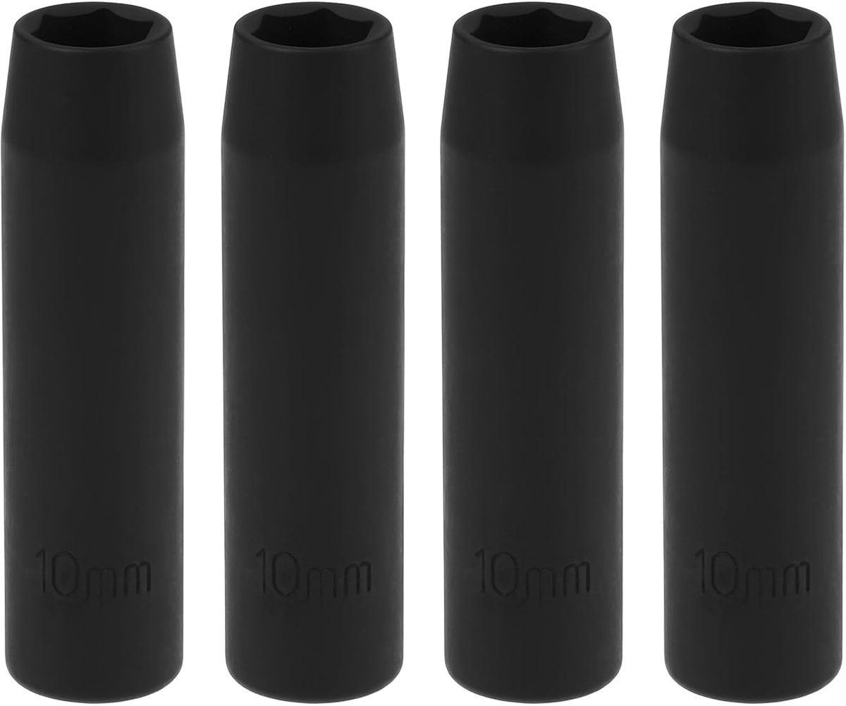SnelShoppen - 4-delige Impact Socket Set 10mm Diep 3/8" Vierkante Aandrijving voor Auto en Huishoudelijke Reparaties, Zwart, Perfect voor Moeren en Bo