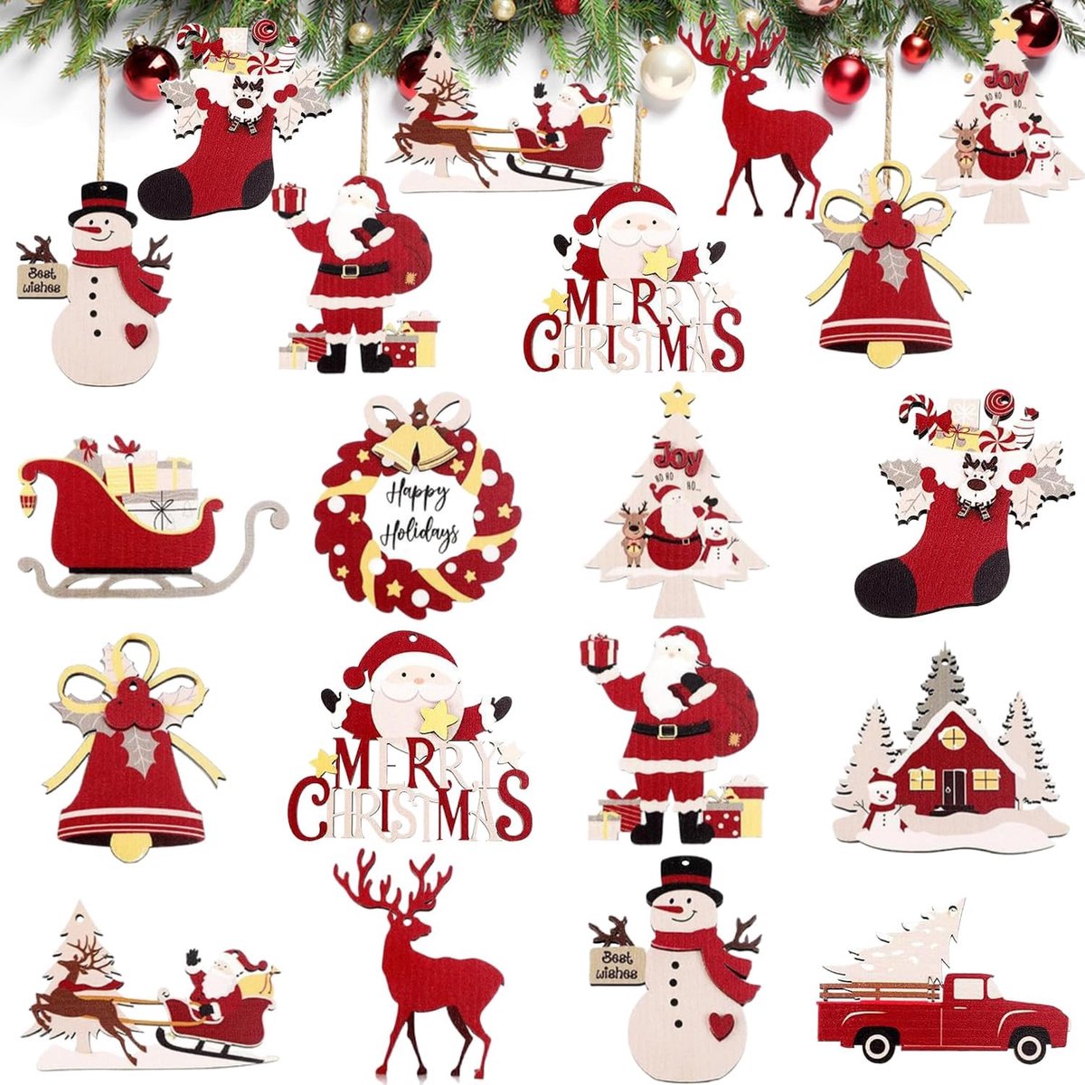 Doyomtoy 24 pieces wooden Christmas decorations - ShopVlot