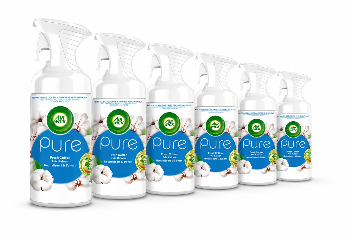 Air Wick Pure Fresh Cotton Luchtverfrisser Spray – 6 x 250 ml – Neutraliseert Geuren – Voordeelverpakking
