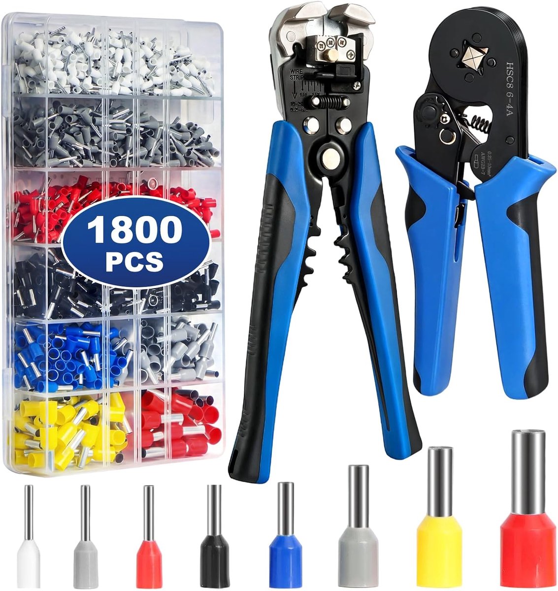 Crimping Pliers Set, Ferrules, 0.25 - 10 mm² with 1800 Pcs Cord-End Ferrules, Crimping Pliers, Cable Lugs Set for - ShopVlot