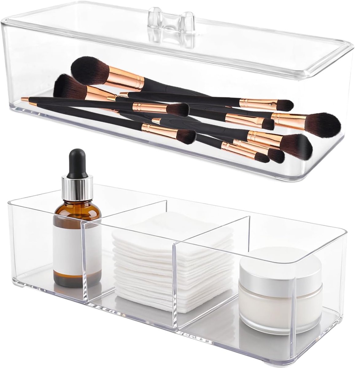 SnelShoppen - Stapelbare Cosmetic Organiser, 2 Stuks, Acryl Organizer voor Badkamer Spiegeltje, Ruimtebesparend en Duurzaam, Perfect voor Bureau en Ba