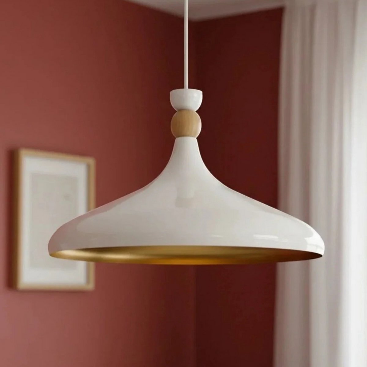Bamyum Champion hanglamp, industriële Modern stijl, Ø35 cm, wit metalen lamp