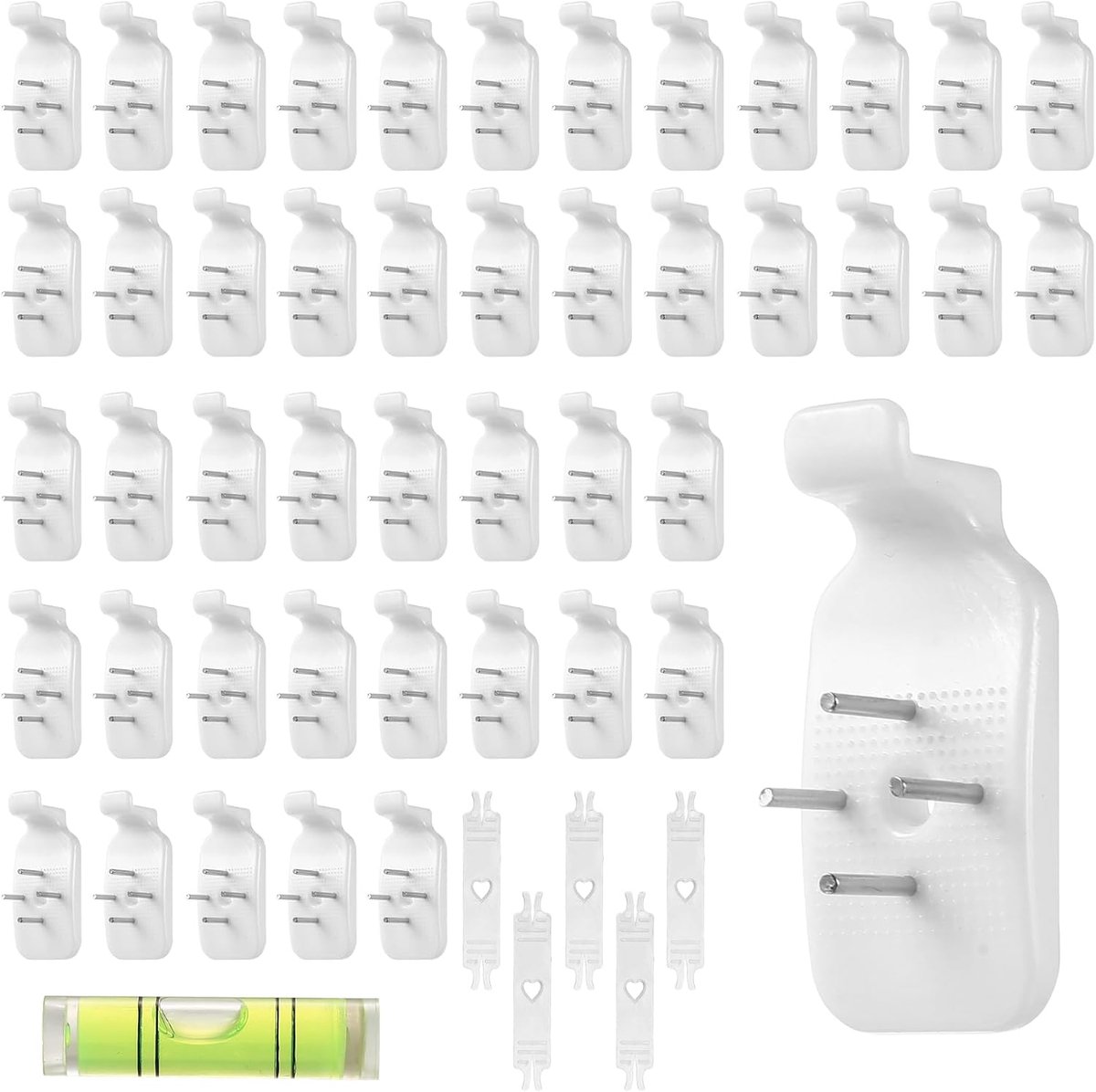 SnelShoppen - 45 Stuks Witte Schilderijhaak Hard Wand Hangset Onzichtbare Schilderijhaken voor Kaders, Foto's, Spiegels en Schilderijen, Inclusief 5 H