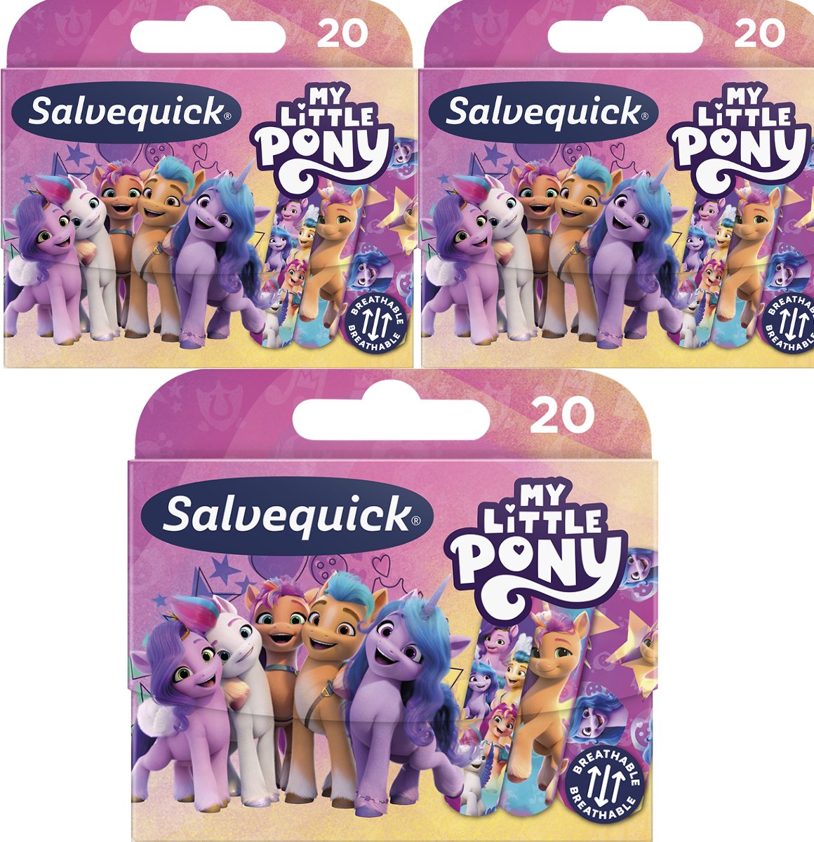 Salvequick My Little Pony Kinderpleisters - 3 x 20 stuks - Hypoallergeen en Waterbestendig - Wondverzorging voor Kinderen