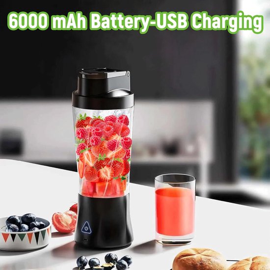 Draagbare mixer - Persoonlijke blender - Gezonde dranken maken - Zes roestvrijstalen messen - 700 ml - Zwart — afbeelding 3