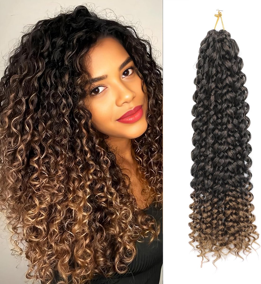 SnelShoppen - Gogo Curl Haak Haar 18 Inch 8 Packs Voorgevormde Water Golf Strand Krul Ocean Golf Haak Vlecht Haar, Bohemian Vlecht Haar Synthetisch Kr