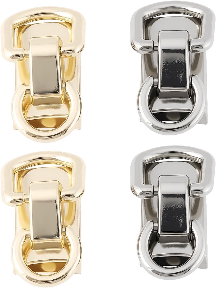 SnelShoppen - 4Pcs Schorsingssluiting Portemonnee Zijclip Gesp met Dubbele Haken voor Handtas Schoudertas 3x1.8x2cm (Goud Zilver)