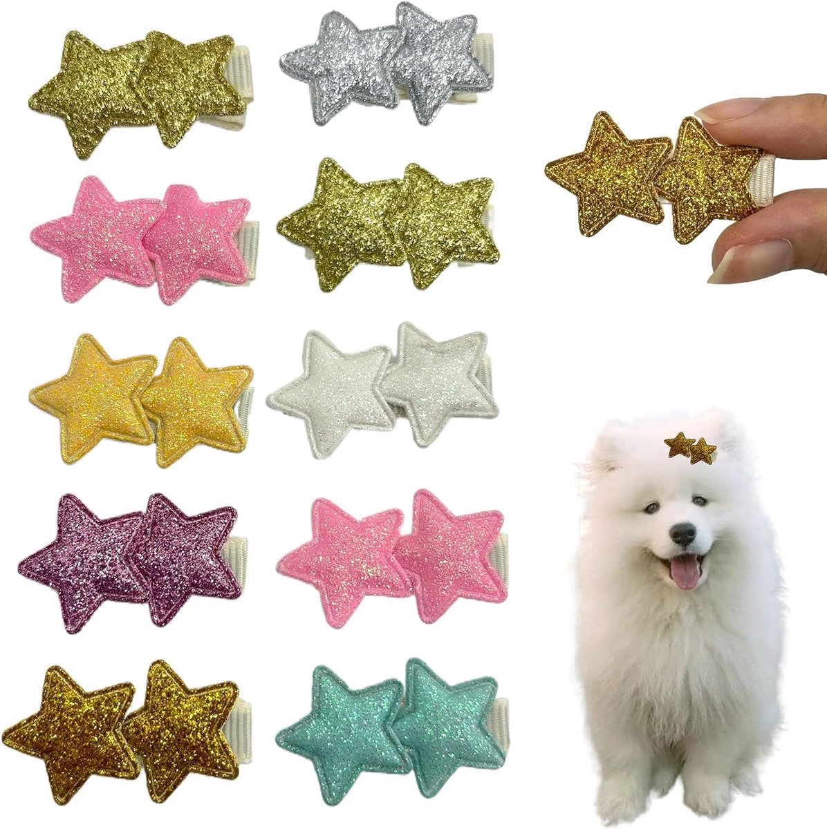 SnelShoppen - 10 Stuks Kleine Huisdieren Haarspeldjes - Schattige Haarclips voor Honden en Katten - Sterren Design - Feestaccessoires voor Huisdieren