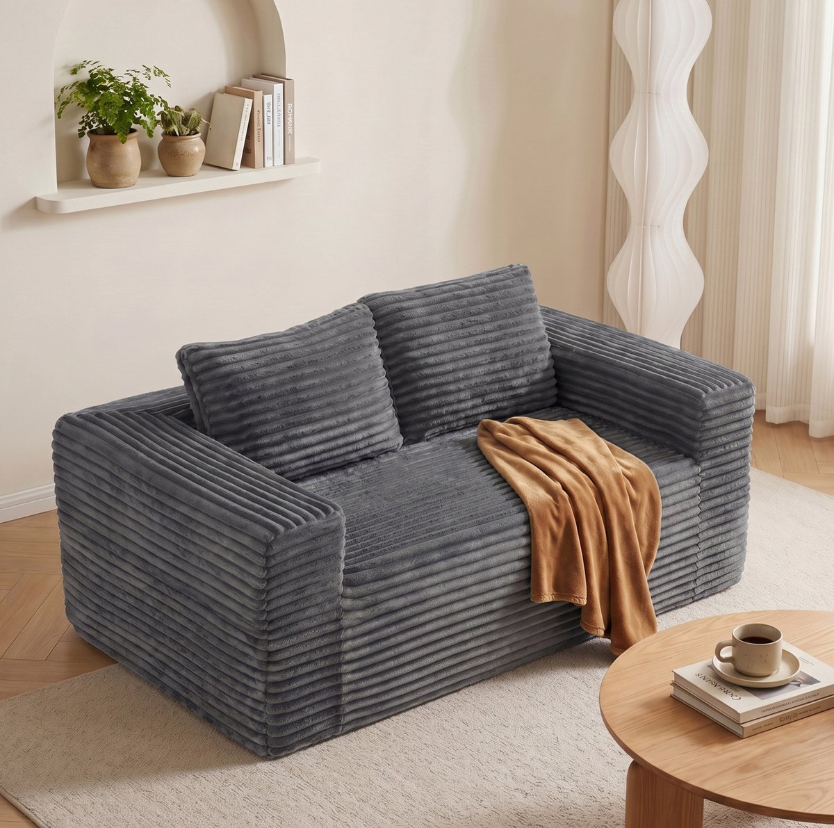 MODENUIT Zitbank 160 cm - 2-zits - Zonder montage - Voor woonkamer, slaapkamer en kantoor - Corduroy - Grijs