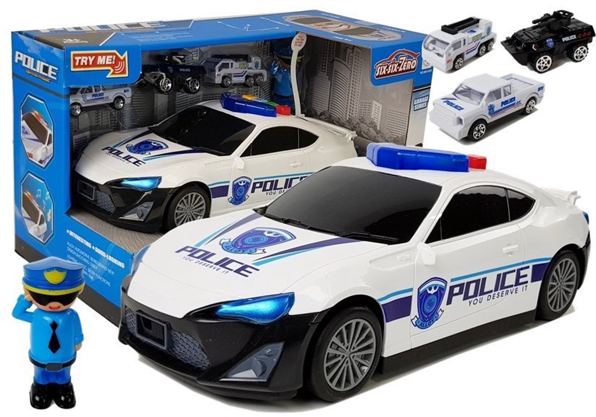 Auto Policyjne Schowek Garaż 2w1 Policjant Małe Autka Dźwięk Światła - UNI
