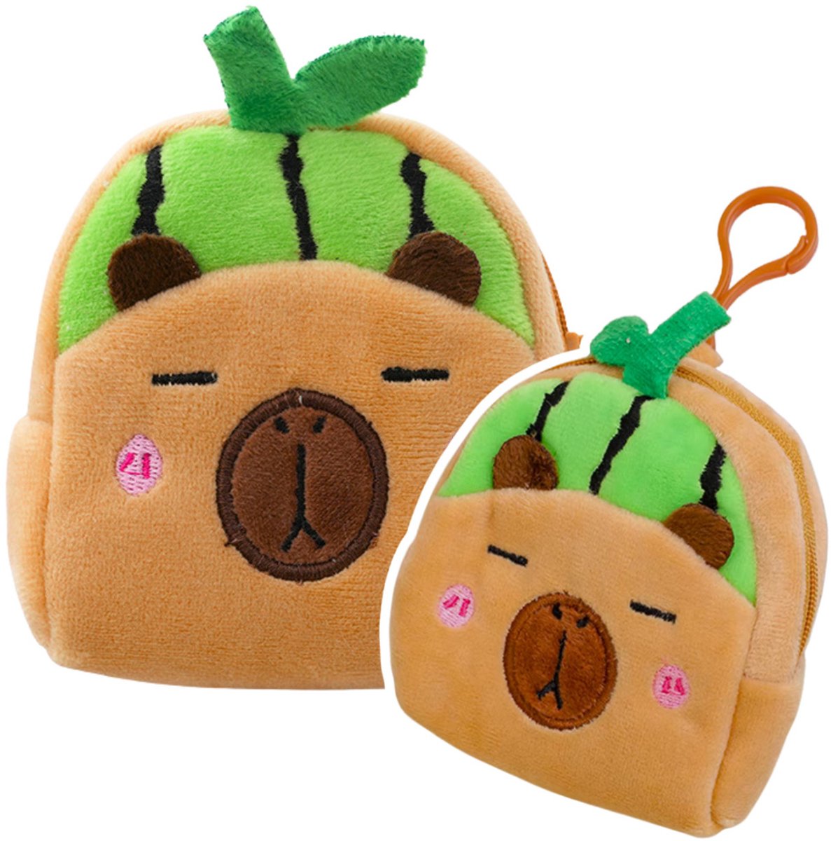Pluche Portemonnee Met Sleutelhanger Capibara Watermeloen Groen 9,5 X 8 Cm - UNI