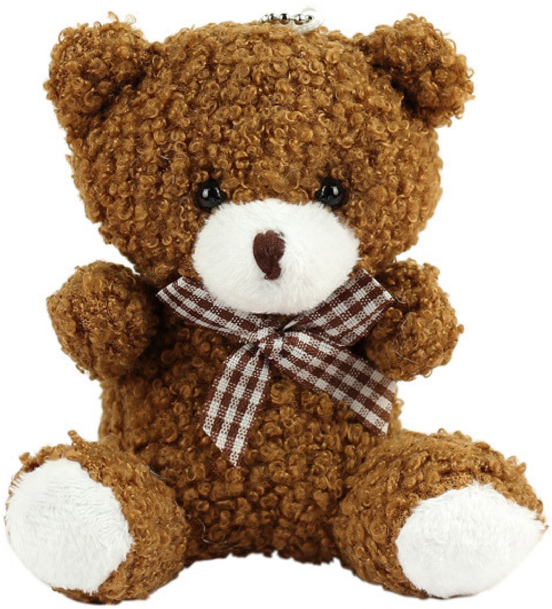 Teddybeer pluche sleutelhanger hanger decoratie bruin 8cm