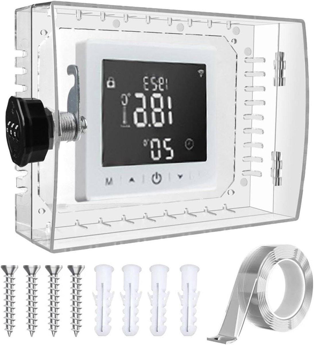 Thermostaat Slot - Vergrendelbare Thermostaatkast - Temperatuur Beveiligen - Helder Zichtvenster - 22.7x14.7x6.54CM - Transparant