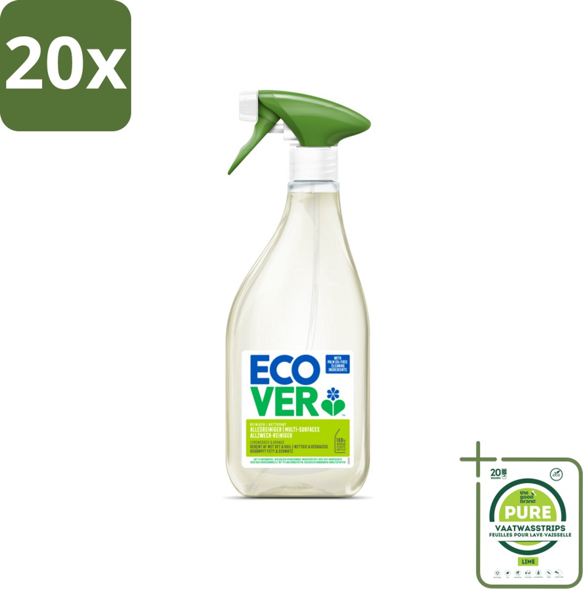 20 x Ecover - Allesreiniger Spray - Citroengras & Sinaasappel - 500 ml - Grootverpakking - Allesreiniger - Schoonmaakspray - Citrusgeur - Biologisch Afbreekbaar - Milieuvriendelijk