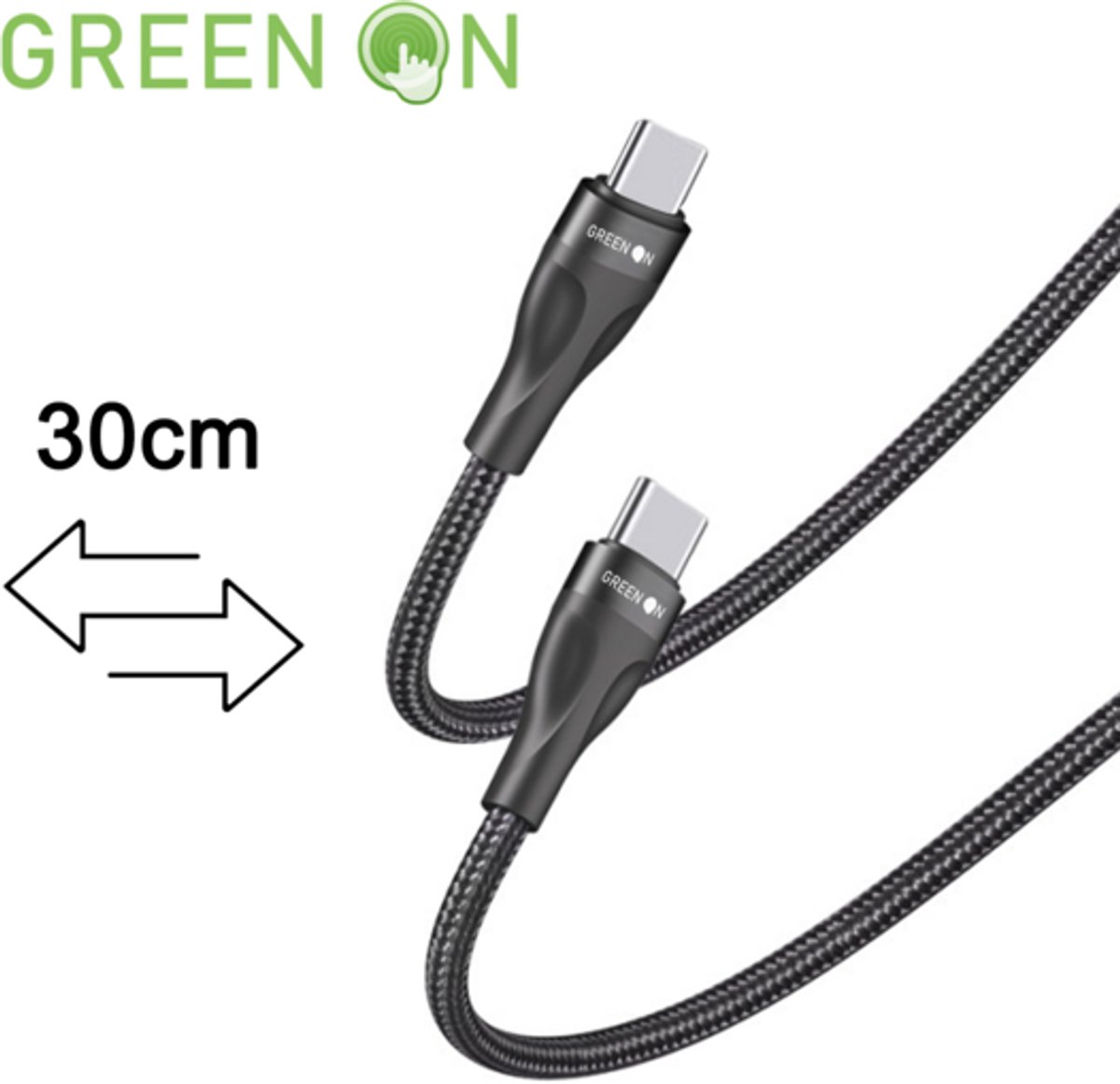 GREEN ON USB-C naar USB-C/Lightning Kabel 45W – Nylon - 30cm