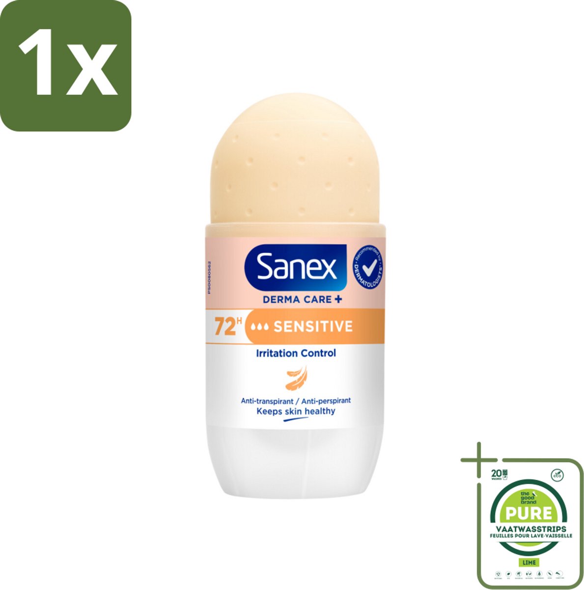 1 x Sanex – Deodorant Roller – Dermo Sensitive – 53 ml - Gevoelige Huid - Anti-transpirant - Zweet - Geur - Okselhuid
