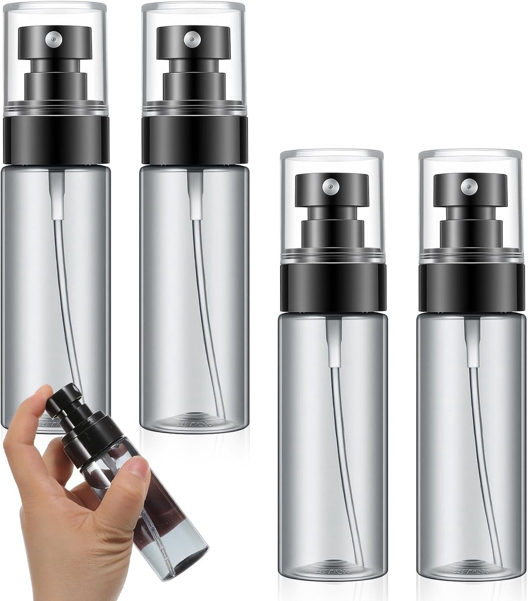Mini Sprayflessen Set van 4 - 60 ml Transparante Herbruikbare Flessen voor Parfum, Reiniging en Shampoo
