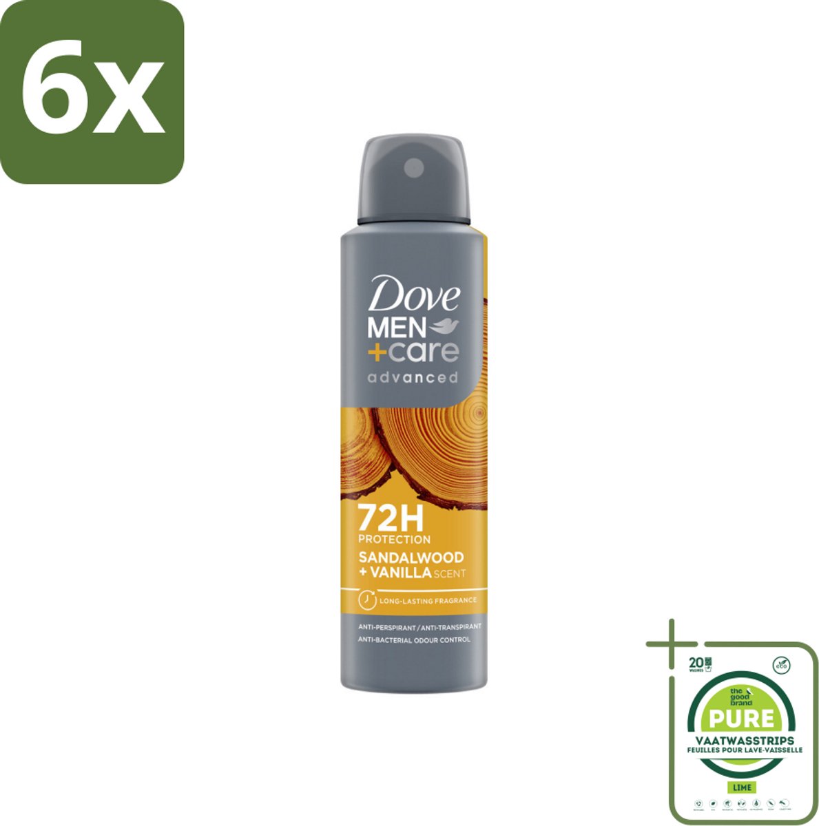 Dove – Deodorant Spray – Men+Care Sandalwood & Vanilla – 150 ml - Voordeelverpakking - 6 stuks - Anti-transpirant spray - Deodorant spray