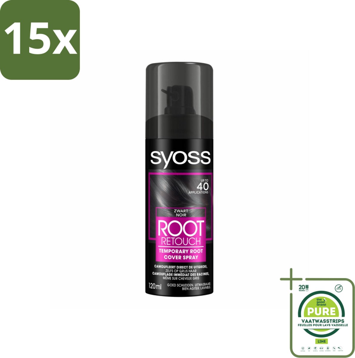 15 x SYOSS - Uitgroeispray Zwart - Uitgroeispray - Kleurbescherming - Directe Grijsdekking - Grootverpakking - Haaruitgroei Verbergen - Grijs Haar Camoufleren - Tijdelijke Haarkleur - Haarkleur Spray - Uitgroeispray